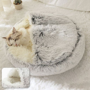 2-in1 Pet Bed - Long Plush Gray / 40cm