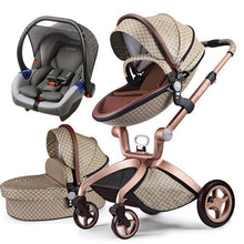 Load image into Gallery viewer, Hot Mom - Elegance F022 - 3 in 1 Baby Stroller - Brown with Grey Car Seat