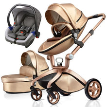 Load image into Gallery viewer, Hot Mom - Elegance F022 - 3 in 1 Baby Stroller - Brown with Grey Car Seat