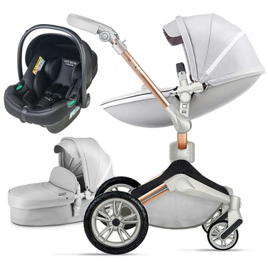 Hot Mom - Cruz F023 - 3 in 1 Baby Stroller - Grey - Light grey with car seat / International - Baby Stroller
