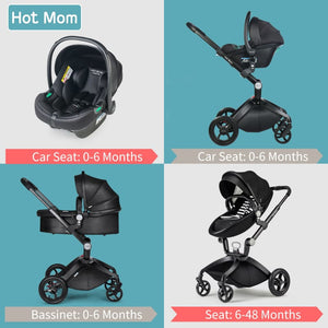 Hot Mom - Elegance F022 - 3 in 1 Baby Stroller - Black - Black with car seat / Germany - Baby Stroller