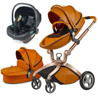 Hot Mom - Elegance F022 - 3 in 1 Baby Stroller - Brown - Brown with car seat / Germany - Baby Stroller