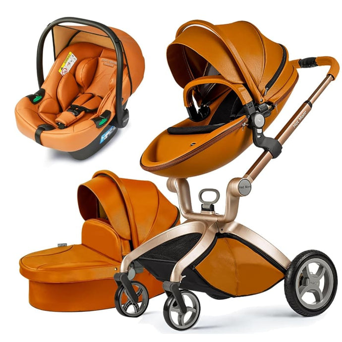 Hot Mom - Elegance F022 - 3 in 1 Baby Stroller - Brown with matching car seat - Baby Stroller