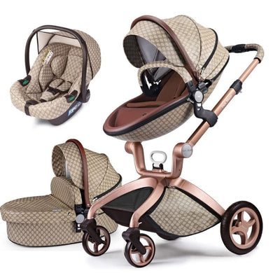 Hot Mom - Elegance F022 - 3 in 1 Baby Stroller - Grid with Matching Car Seat - Baby Stroller