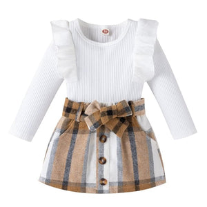 Knitted Ribbed Solid Color Baby Girl Set - White / 3T (49cm)