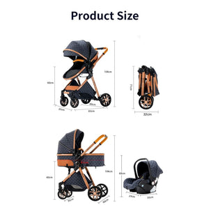 Luxury High Landscape Reclining Foldable 3 in 1 Baby Stroller