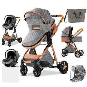Luxury High Landscape Reclining Foldable 3 in 1 Baby Stroller - China / grey
