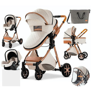 Luxury High Landscape Reclining Foldable 3 in 1 Baby Stroller