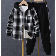 Load image into Gallery viewer, Toddler Kids Baby Boys 2Pcs Spring Autumn Outfits Long Sleeve Plaid Print Hooded Shirt Jacket and Pants Set 1-5T