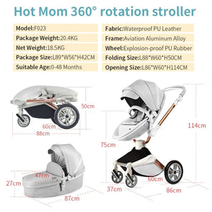 hot mom - cruz f023 - 2 in 1 baby stroller with 360° rotation function - light grey