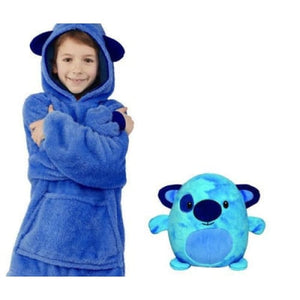 Kids Pets Blanket Hoodie Soft Plush - Blue