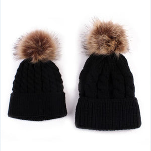 Mother & Baby Knit Hat - black