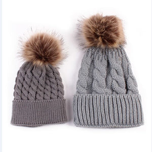 Mother & Baby Knit Hat - gray