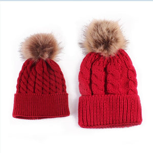 Mother & Baby Knit Hat - red