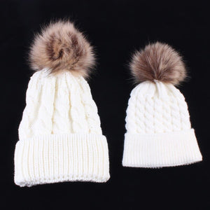 Mother & Baby Knit Hat - white
