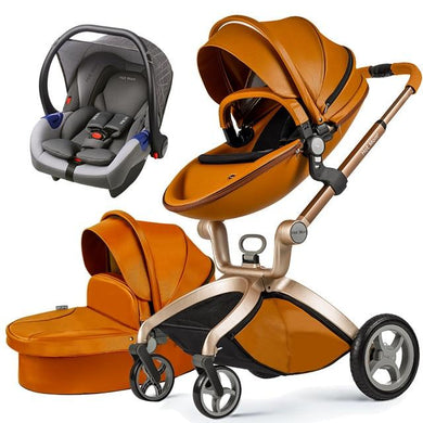 Hot Mom - Elegance F022 - 3 in 1 Baby Stroller - Brown with Grey Car Seat