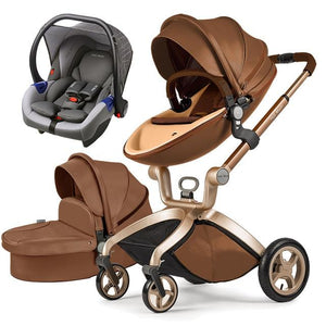 Hot Mom - Elegance F022 - 3 in 1 Baby Stroller - Brown with Grey Car Seat