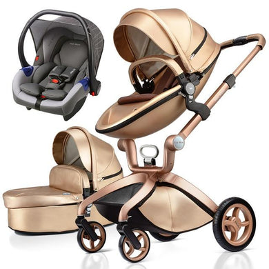 Hot Mom - Elegance F022 - 3 in 1 Baby Stroller - Gold with Grey Car Seat