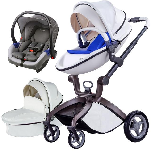 Hot Mom - Elegance F022 - 3 in 1 Baby Stroller - White with Grey Car Seat