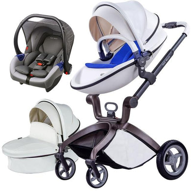 Hot Mom - Elegance F022 - 3 in 1 Baby Stroller - White with Grey Car Seat