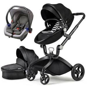 Hot Mom - Elegance F022 - 3 in 1 Baby Stroller - Brown with Grey Car Seat
