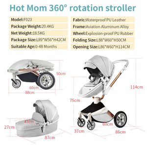 Hot Mom - Cruz F023 2 in 1 Baby Stroller - Grey - Baby Strollers