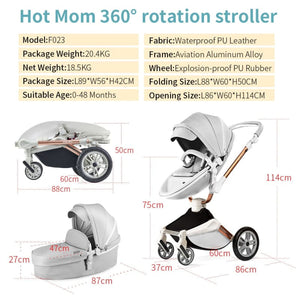 hot mom - cruz f023 - 3 in 1 baby stroller with 360° rotation function  - dark grey