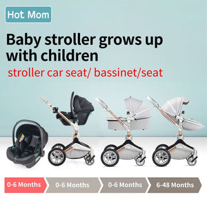 Hot Mom - Cruz F023 - 3 in 1 Baby Stroller - Grey - Light grey with car seat / International - Baby Stroller