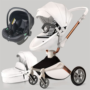 Hot Mom - Cruz F023 - 3 in 1 Baby Stroller - White - White with car seat / International - Baby Stroller