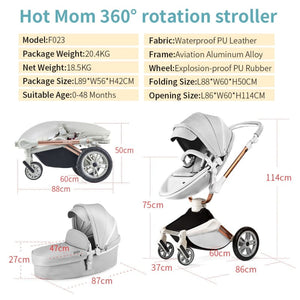 hot mom - cruz f023 - 3 in 1 baby stroller with 360° rotation function  - grey