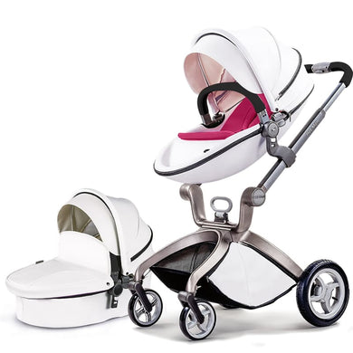 Hot Mom - Elegance F022 - 2 in 1 Baby Stroller - White - Pink - Baby Stroller