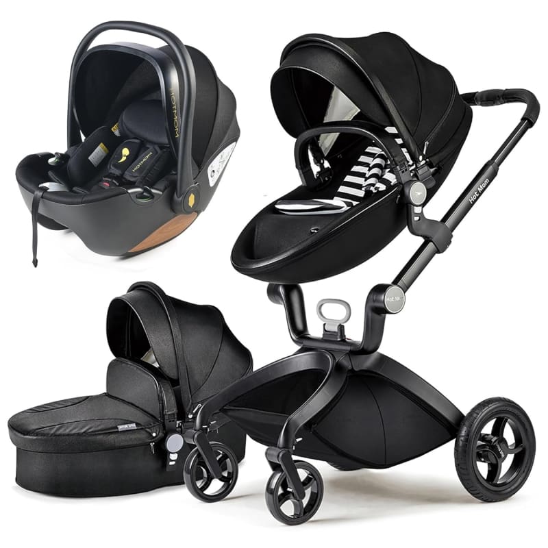 Hot Mom - Elegance F022 - 3 in 1 Baby Stroller - Black - Baby Stroller