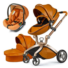 Laden Sie das Bild in den Galerie-Viewer, Hot Mom - Elegance F022 - 3 in 1 Baby Stroller - Brown with matching car seat - Baby Stroller