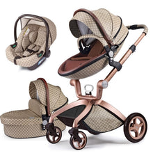 Laden Sie das Bild in den Galerie-Viewer, Hot Mom - Elegance F022 - 3 in 1 Baby Stroller - Grid with Matching Car Seat - Baby Stroller