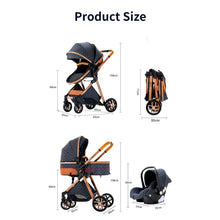 Carregar imagem no visualizador da galeria, Luxury High Landscape Reclining Foldable 3 in 1 Baby Stroller