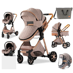 Luxury High Landscape Reclining Foldable 3 in 1 Baby Stroller