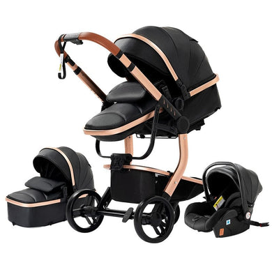 Timeless - 3 in 1 PU Leather Baby Stroller - France to UK & EU / Black gold