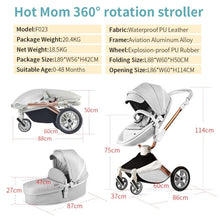 Load image into Gallery viewer, hot mom - cruz f023 - 2 in 1 baby stroller with 360° rotation function - light grey